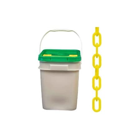 Global Equipment Mr. Chain Plastic Chain Barrier In A Pail, 1-1/2"x300'L, Yellow 30002-P